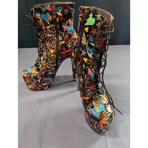 Only Maker Platform Lace-up Stiletto Printed Ankle Boots Size 8.5